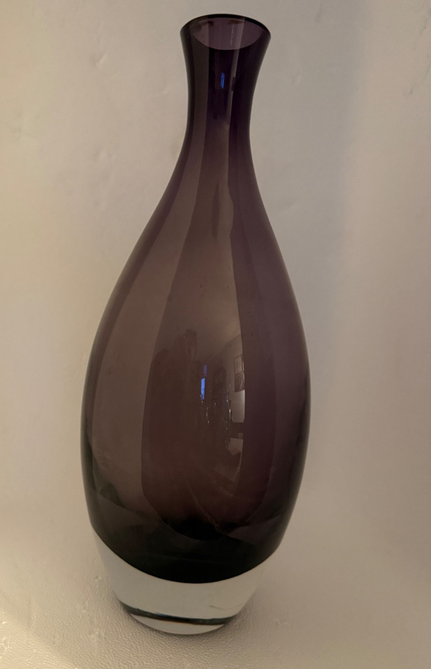 ✨ KROSNO Art Glass Flower Vase – Plum / Smoke – Poland ✨